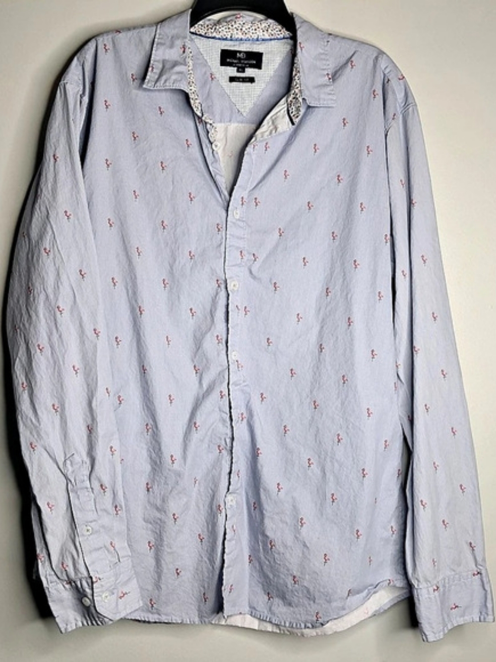 Michael Brandon Slim Fit Flamingo Print Long Sleeve Button-Down Shirt XL